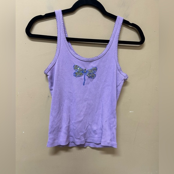 Victoria's Secret Tops - VTG Victoria's Secret 100% Cotton Bling Dragonfly Graphic Tank Size M Purple